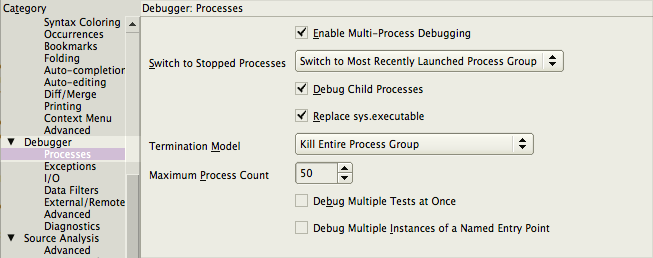 Multi-Process Debug Preferences